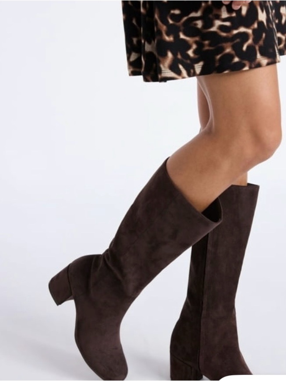 Zipper Classic Dark Brown  faux Suede Mid-Calf Block Heel Boots - Women